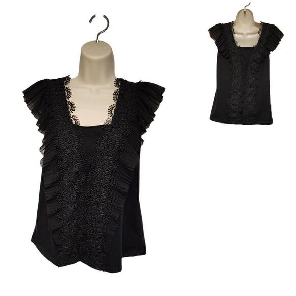 Marc New York Squre Neck Lace Ruffle Blouse Color Black Size M - Picture 1 of 8
